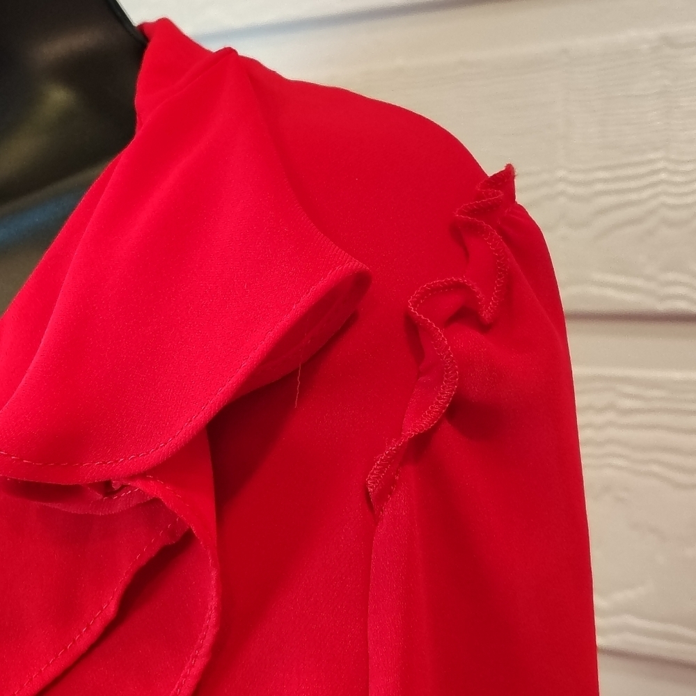 Catherine Malandrino Womens Size Small Red Long Sleeve Blouse Ruffle Front - Picture 4 of 8